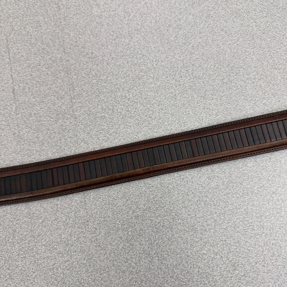 Mezlan Belt Mens 34 Brown Leather Dress Striped Texture Silver Buckle 1.25 *FLAW